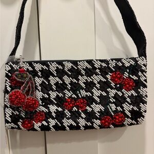 NWT: *Viral* Houndstooth and Cherries Beaded Shoulder Bag🍒From India to You🍒